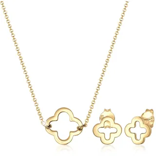 Elli Damen Echtschmuck Schmuckset Halskette Kette Ohrringe Stecker Kleeblatt Glücksbringer in 925 Sterling Silber vergoldet 40 cm Länge