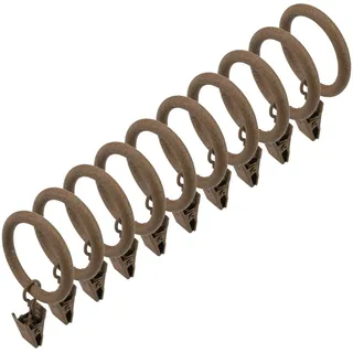 Liedeco Gardinenring, Gardinenstangen, (Set, 10-St., mit Klammern), für Gardinenstangen Ø 16 mm braun