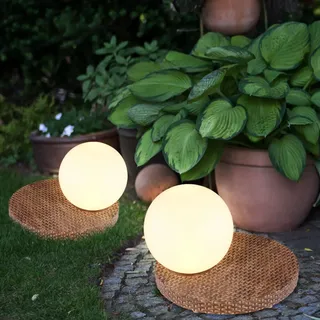 Wegeleuchte Solarleuchte Lampe Garten 2er Set Akku Wetterfest Rattan grau 1x LED