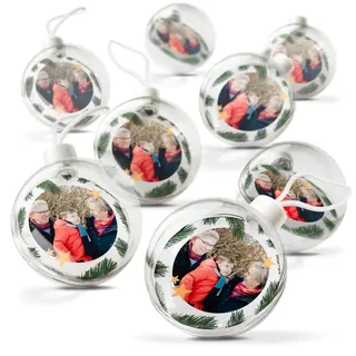 Weihnachtskugel mit Foto - Weihnachtskugeln personalisiert mit doppelseitig bedrucktem Foto, transparent und aus Kunststoff (8 Stück)