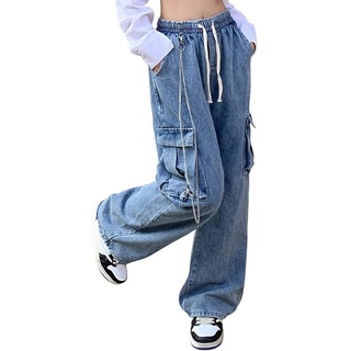 FIDDY Jeanshotpants Jeans für Damen Baggy Cargo Hose High Waist Y2K Boyfriend Casual Loose