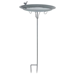 Esschert Design Grey Metal Vogeltränke, auf Stab, aus dem Material „Metall“, 35,5 x 35,5 x 107,0 cm