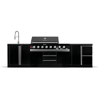 Goriller Outdoorküche, Schwarz Hochglanz, Metall, L-Form, 2,270 W, 313x90x58 cm, Grills & Outdoor-Küchen, Gasgrills