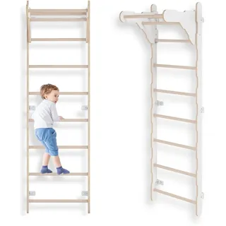 MAMOI® Klettergerüst Indoor, Sprossenwand für kinderzimmer, Turnringe kinder für klettern, Kletterwand und spielgeräte - Weiß