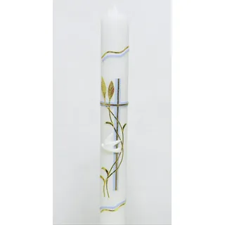 Joanna Tauf- Kommunionkerze C-101 Gold/Blau, 1 Stück, Unparfümiert, Zylindrisch, 400/35 mm, Kerze, Religiös, Traditionell, Tropflos, Beschriftbar, Indoor, Kerzenhalter, Taperkerze