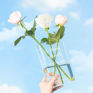 Book Vase, Klare Buchvase Klare Buchblumenvase Acryl-Büchervase Transparente Vase Für Blumen ästhetische Dekoration, einzigartiger Akzent für Zuhause/Schlafzimmer/Büro(weiß)