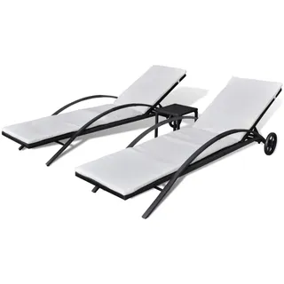 vidaXL Sonnenliegen mit Tisch Poly Rattan Schwarz