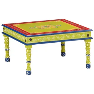 furnicato Couchtisch Vollholz 54x54x30 cm Mehrfarbig Grün (1-St), Handbemalter Wohnzimmertisch mit natürlicher Maserung für Wohnzimmer grün 54 cm x 30 cm x 54 cm