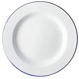 Genware 45020 Emaille-Teller mit breitem Rand, 20 cm, Weiß/Blau