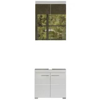 trendteam Badmöbel-Set Amanda, Badmöbel-Set Waschbeckenunterschrank Spiegelschrank Badezimmerspiegel weiß