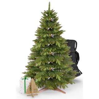 Weihnachtsbaum künstlich 180cm - Naturgetreue Spritzguss Elemente, Künstlicher Weihnachtsbaum mit Holzständer und Aufbewahrungstasche –Tannenbaum künstlich Pure Living