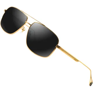 ATTCL Vintage Herren Polarisierte Sonnenbrille Fahrerbrille Rechteckig Metallrahmen UV400 SchutzQL2022 Gold+Frame - M