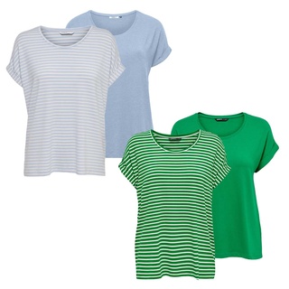 Only Damen O-Neck Top T-Shirt MOSTER 4er Pack Basic Kurzarm Rundhals Shirt Cashmere & Jolly Grün XS