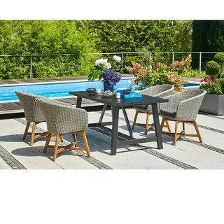 Sunfun Gartenmöbel-Set Melina/Pauline  (5 -tlg., Akazie/Polyrattan/Aluminium, Black Washed/Bambus Grey/Natur)