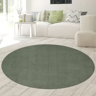 Teppich-Traum Moderner Teppich Rund Waschbar Einfarbig Dunkelgrün Ø 120 cm | Flauschig und weich, bis 30 °C waschbar, pflegeleicht, rutschfest, langlebig, saugrobotergeeignet, Wohn- & Gästezimmer