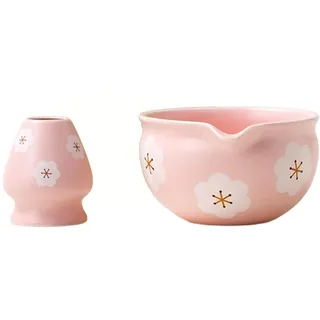 Buhdjfnke Teeschale für Den Tisch - 2 Stück Traditionelles Japanisches Matcha-Schalen- und Schneebesenhalter-Set für Teezeremonie-Partys Geschenk Schneeflockenweiß