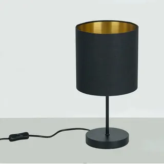 TRANGO LED Tischleuchte, 2018-10B Nachttischlampe *SOUL* Stoffschirm in Schwarz-Gold inkl. Kabelschalter & E27 Lampenfassung, Fensterbank Leuchte, Nachttischleuchte, Schreibtischleuchte schwarz