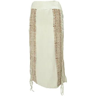 GURU SHOP Langer Boho Fransenrock, Sommerrock, Lagenrock - Leinenfarben, Damen - 38