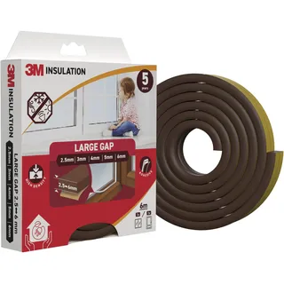 3M Klassische Isolationsschaumdichtung 6 m Braun – Große, selbstklebende Gummidichtung für Fenster und Türen – Für Spalte bis 6 mm – Zugluftstopper – Schutz vor Kälte, Hitze, Staub, Lärm und Wind