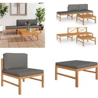 vidaXL 4 tlg. Garten Lounge Set mit Grauen Kissen Massivholz Teak - Garten-Lounge-Set - Garten-Lounge-Sets - Gartensofa Set - Gartensofa Sets - Grau