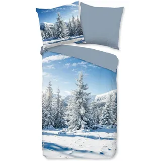 Traumschlaf Flanell Winterlandschaft blau 135 x 200 cm + 80 x 80 cm