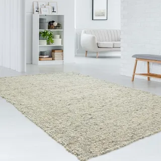 Taracarpet gewalkter exklusiver Hand-Web-Teppich handgewebter Teppich aus Wolle mit SCHWARZER Kette 170x230 cm Grau-Beige