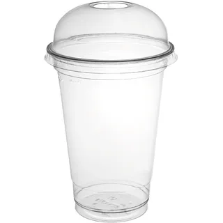 daybays Smoothie Becher to Go 300ml Ø95mm inkl. Domdeckel mit Rundloch 1600 Stk. Plastikbecher Trinkbecher Einwegbecher Dessertbecher Eiskaffee Bubble Tea Becher Cocktail Gläser (1600, 300ml)