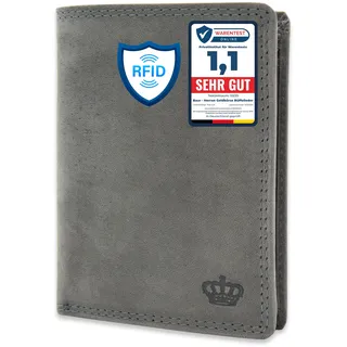 Baur - Herren Geldbörse groß (Hochformat mit Druckknopf innen, Grau) | Großes Portemonnaie, 12 Kartenfächer, großes Münzfach, Druckknopf innen, Vollleder, echtes Büffelleder, RFID-Schutz