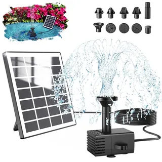 SZMP Solar Springbrunnen für Außen Klein, 2026 Upgrade Glas Solar Teichpumpe mit 3M Kabel & 10 Düsen Solar Wasserpumpe, Solar Fontäne Pumpe für Gartenteich Springbrunnen Vogel-Bad Fisch Behälter