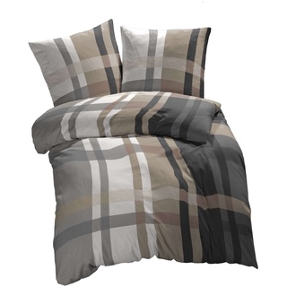 etérea Microfaser Bettwäsche kariert - Bettwäsche 135x200 4teilig - Bügelfrei mit Reißverschluß - Bettwäsche beige Allergiker geeignet Ökotex 100 - Satin Bettwäsche 2X 135x200 - Duvet Cover Braun