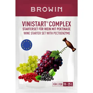 Browin 400401 Vinistart Complex für 10-25 L Weiß- und Rotwein aus Obst, bis 17% Alkohol, Weinhefe, mit Nährsalz, Vitaminen und Mineralstoffen, schnelle Gärung