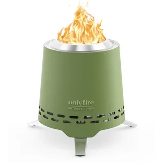 Onlyfire Mini Feuerschale Outdoor 16,5CM, Raucharmer Tischfeuer für den Garten, Tischkamin für Pellets/Holz, mit Topfhalter und Tragetasche, Konisch, Grün