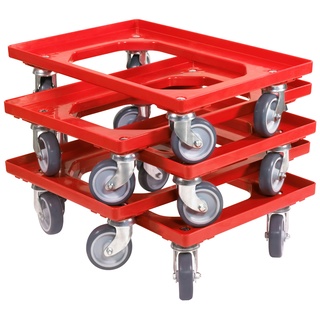 5 Stück Transportroller für Kisten 60 x 40 cm mit 4 Lenkrollen in rot