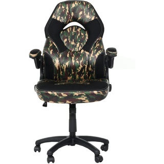 Mendler Bürostuhl HWC-K13, Drehstuhl Gamingstuhl, ergonomisch, verstellbare Armlehne, Kunstleder ~ camouflage-schwarz