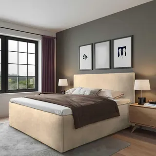 Halmon Schlafkomfort Betten Polsterbett Gent Beige 180 x 200 x 40 cm Stauraum Mit hochwertiger Matratze H3 (bis 120 kg) und Lattenrost