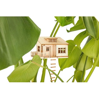 3D Holz Modell Miniatur Baumhaus für Zimmerpflanzen Set, DIY Holzpuzzle, Dekoration und Geschenke, Modellbausatz aus Holz, Blumentopf, Zimmer Deko, Made in Germany