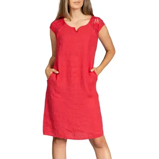Caspar Sommerkleid SKL042 Damen Sommer Leinenkleid mit dezentem Spitzeneinsatz Luftig leicht, figurumspielende Form, mit seitlichem Jersey-Einsatz rot 38