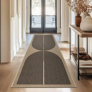 Capslpad Teppich Läufer Flur 80x200cm Jute Aussehen KüchenTeppich Natürlich Waschbar Teppich Schwarz rutschfest Küchenläufer Korridor läufer Flur Küche,Schlafzimmer, Balkon