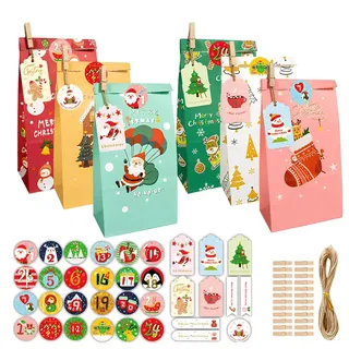 OIXYEY Adventskalender Set 2025 zum Befüllen, 24 Papiertüten mit Juteschnur und Aufklebern für Familien, Erwachsene und Kinder, DIY Weihnachtskalender Bastelset mit Zahlenstickern