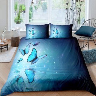 SJSXWQN Bettwäsche 200x220 Blauer Schmetterling Bettwäsche-Set mit Reißverschluss Schließung für Erwachsene Kinder Weicher Atmungsaktive Mikrofaser Bettbezug + 2 Kopfkissenbezug 80x80 cm