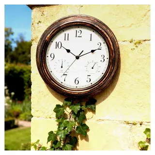 Wetterfeste Gartenuhr, 30 cm wasserdichte Wanduhr mit Thermometer und Hygrometer, Retro Wanduhr für Innen und Außen, Uhren für Badezimmer, Garte...