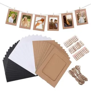 Vorcool Diy-fotorahmen-set Aus Kraftpapier Mit 30 Klammern Und 3 Hanfschnüren Für Fotos Im Format 4,5 X 6 Zoll (ca. 11,4 X 15,2 Cm). Inklusive Wanddekoration. – 15,30 X 11,20 X 0,10 Cm