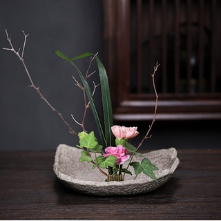 TONGYOU Japanische Keramik-Blumenvase von Ikebana, Blumenarrangement-Behälter für Ikebana-Vase und runde Blumen-Frosch A07