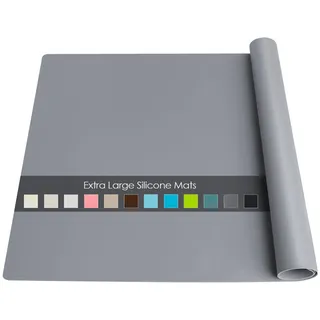 Extra große Silikon-Tischmatte, echtes lebensmittelechtes Silikon-Matte zum Basteln, Kinder-Tischset, Schreibtisch, Arbeitsplatte, wasserdichter Schutz, Rollen, Teigunterlage (dunkelgrau)