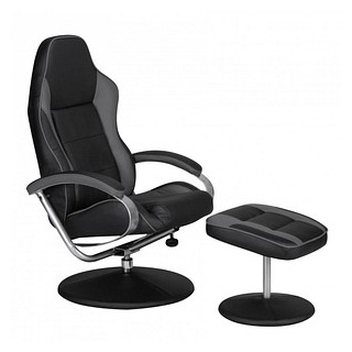 AMSTYLE Sessel mit Hocker schwarz, grau schwarz Kunstleder