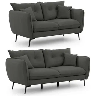 S-Style 3-2 Garnitur Samt 3-Sitzer + 2-Sitzer Grau