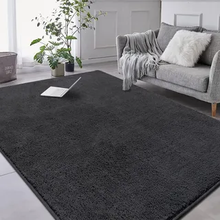 RTBQJ-AT Teppich Wohnzimmer 200x300 cm Microfiber Weicher Flauschiger Kurzflor, Rugs for Living Room Moderner Waschbar Rutschfest, Hochflor Anthrazit