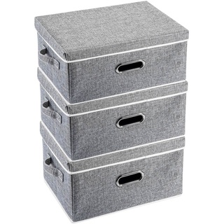 URMYPAWR 3er Set faltbare Stoffaufbewahrungsboxen mit Deckel - Textil Kleiderschrank Organizer, grau 42 x 30 x 23,5 cm Platzsparende zur Aufbewahrung von Kleidung und Accessoires