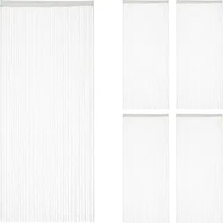 Relaxdays - 5 x Fadenvorhang weiß, kürzbar, mit Tunneldurchzug, für Türen & Fenster, waschbar, Fadengardine, 90x245 cm, white