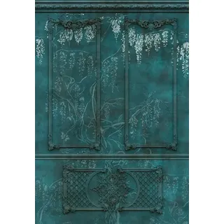 Casa Padrino Luxus Barock Vliestapete Antik Grün / Weiß - Barockstil Wohnzimmer Tapete mit elegantem Stuck Muster - Wanddeko im Barockstil - Barock Tapeten - Tapeten im Barockstil